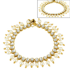 Yellow Chimes Pearl Dropping Kundan Gold Plated Stylish Traditional Payal Anklets for Women and Girls