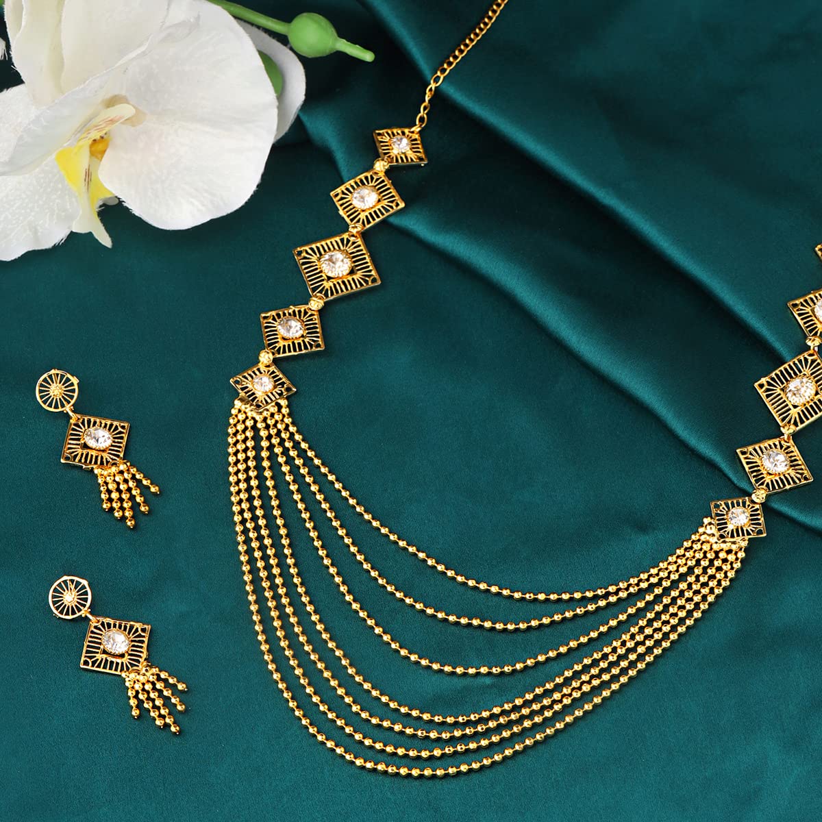 Yellow Chimes Jewellery Set for Women and Girls Gold Jewellery Set for Women | Gold Plated Necklace Set | Mutilayer Jewellery Set | Birthday Gift for girls and women Anniversary Gift for Wife