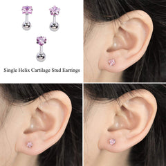 Yellow Chimes Stud Earrings for Unisex Combo of 3 Pcs Pink Silver Cubic Zirconia Stainless Steel Crystal Helix Cartilage Single Stud Earrings for Women and Girls