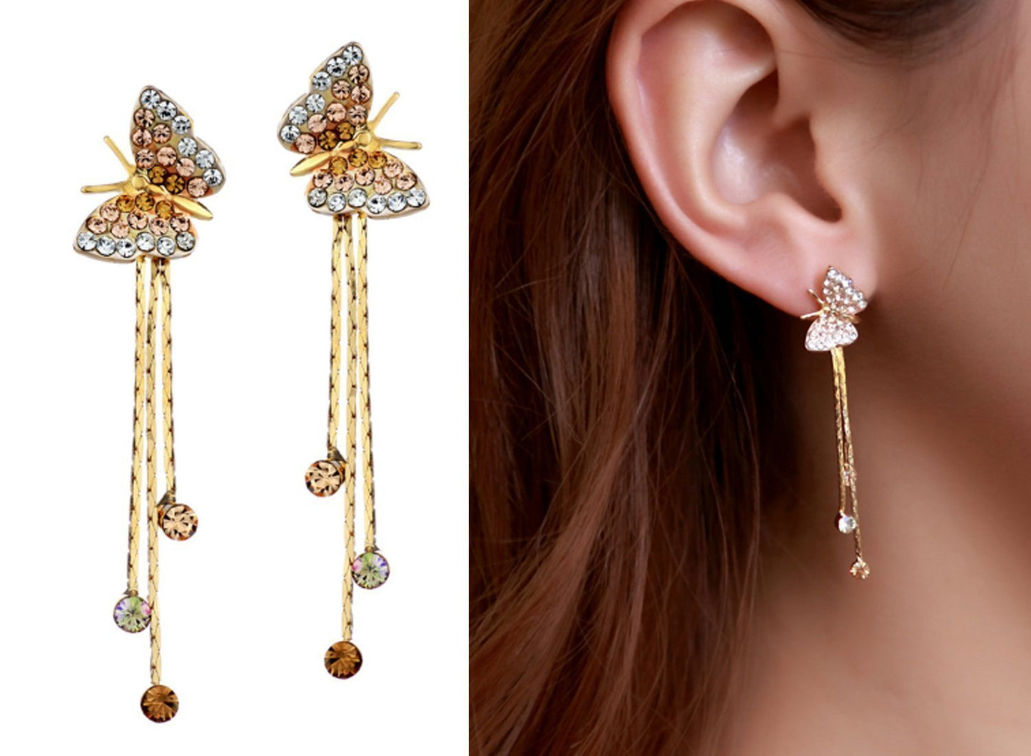 Yellow Chimes Moxie Collection Butterfly and Strings CZ Earrings for Women and Girl