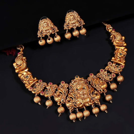 Yellow Chimes Jewellery Set for Women and Girls Gold Temple Jewellery Set for Women Traditional | Gold Plated Choker Necklace Set | Antique Jewellery | Birthday Gift for girls and women Anniversary Gift for Wife