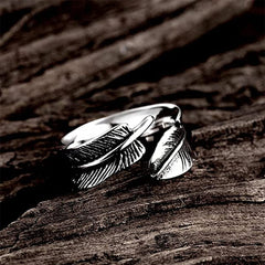 Yellow Chimes Stainless Steel Silver Leaf Design Adjustable Band Ring for Men and Boys (YCFJRG-205LEAF-SL)