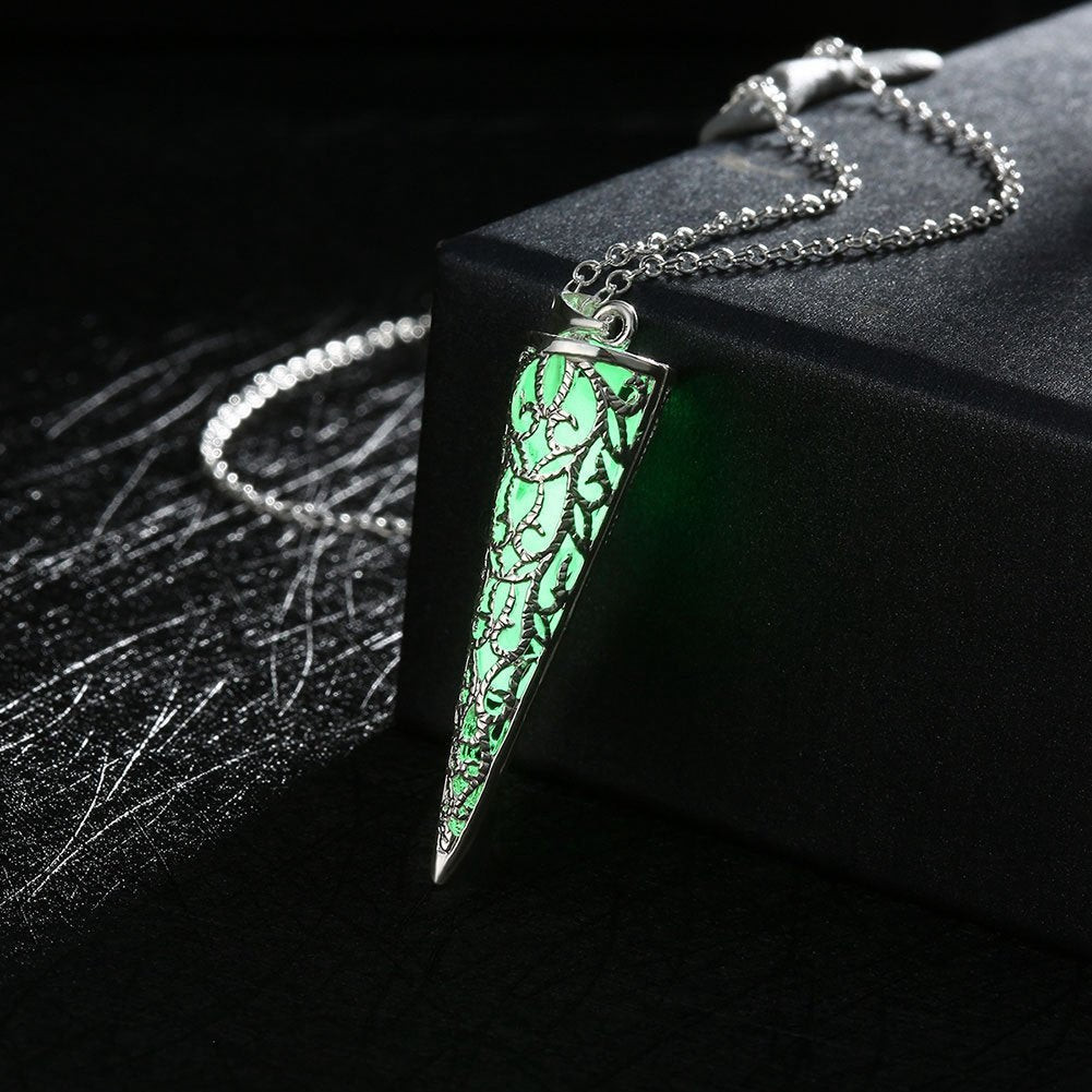 YELLOW CHIMES Glow-in-The-Dark Cone Style 925 Silver Plated (Hallmarked) Pendant for Girls and Women