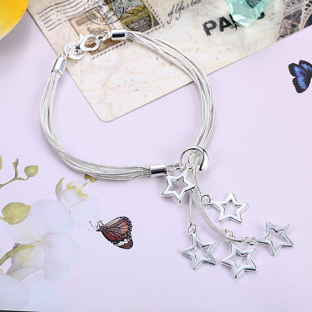 Yellow Chimes Bracelets for Women Combo of 2 Pcs Hanging Heart & Stars Charms Silver Plated Charm Bracelets for Women and Girls.