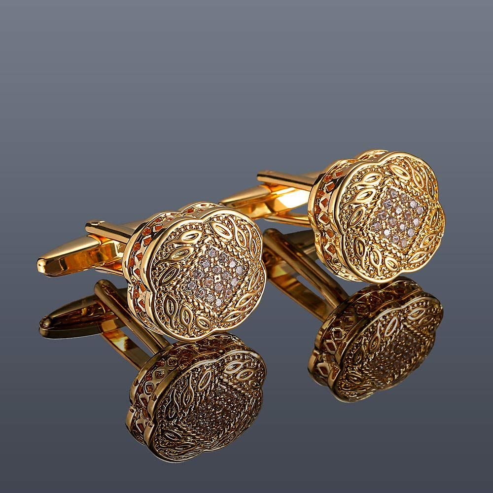 Yellow Chimes Exclusive Collection Stainless Steel Crystal Studded Designer Golden Cuff Links for Men