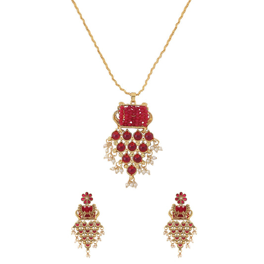 Yellow Chimes Pendnat Set for Women and Girls Kundan Pendant Set Gold Plated Kundan Studded Drop Designed Pendant Set | Birthday Gift for girls and women Anniversary Gift for Wife