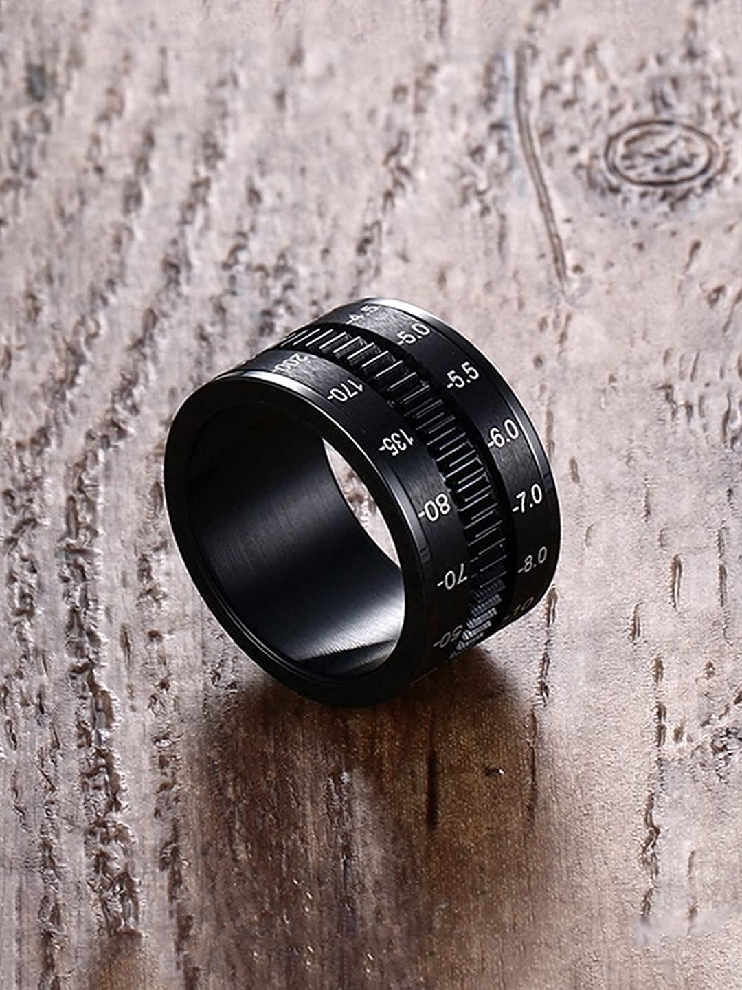 Yellow Chimes Ring for Men Dull Polished Shiny Stainless Steel IP black Plating Spinner Band Style Ring for Men and Boys