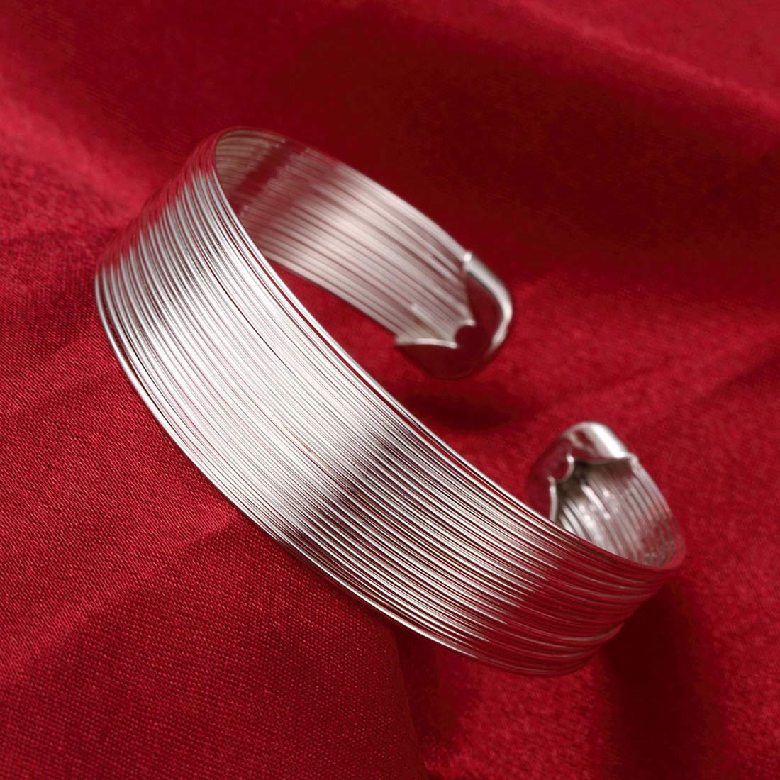 Yellow Chimes Thread Lines Silver Cuff Bracelet for Women and Girls.