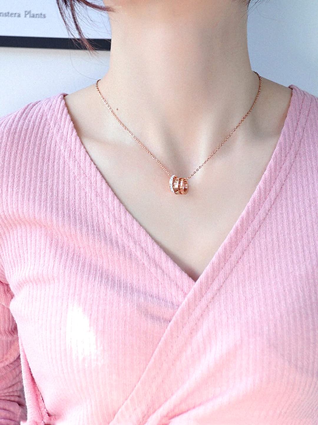 Yellow Chimes Chain Pendant for Women Rose Gold-Plated Rings Charm Chain Pendant Necklace for Women and Girls.