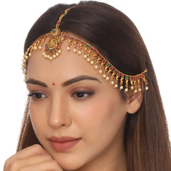 Yellow Chimes Head Chain For Women Gold Toned Multicolor Temple Bridal Traditional Mathapatti For Women and Girls