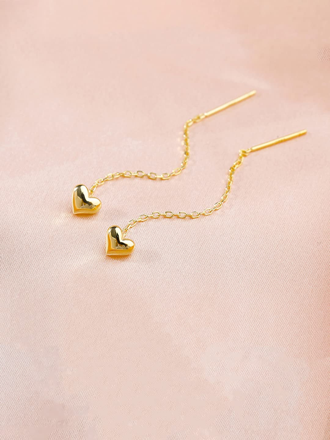 Yellow Chimes Threader Earrings for Women Gold Plated Heart Shaped Long Chain Threader Earrings For Women and Girls