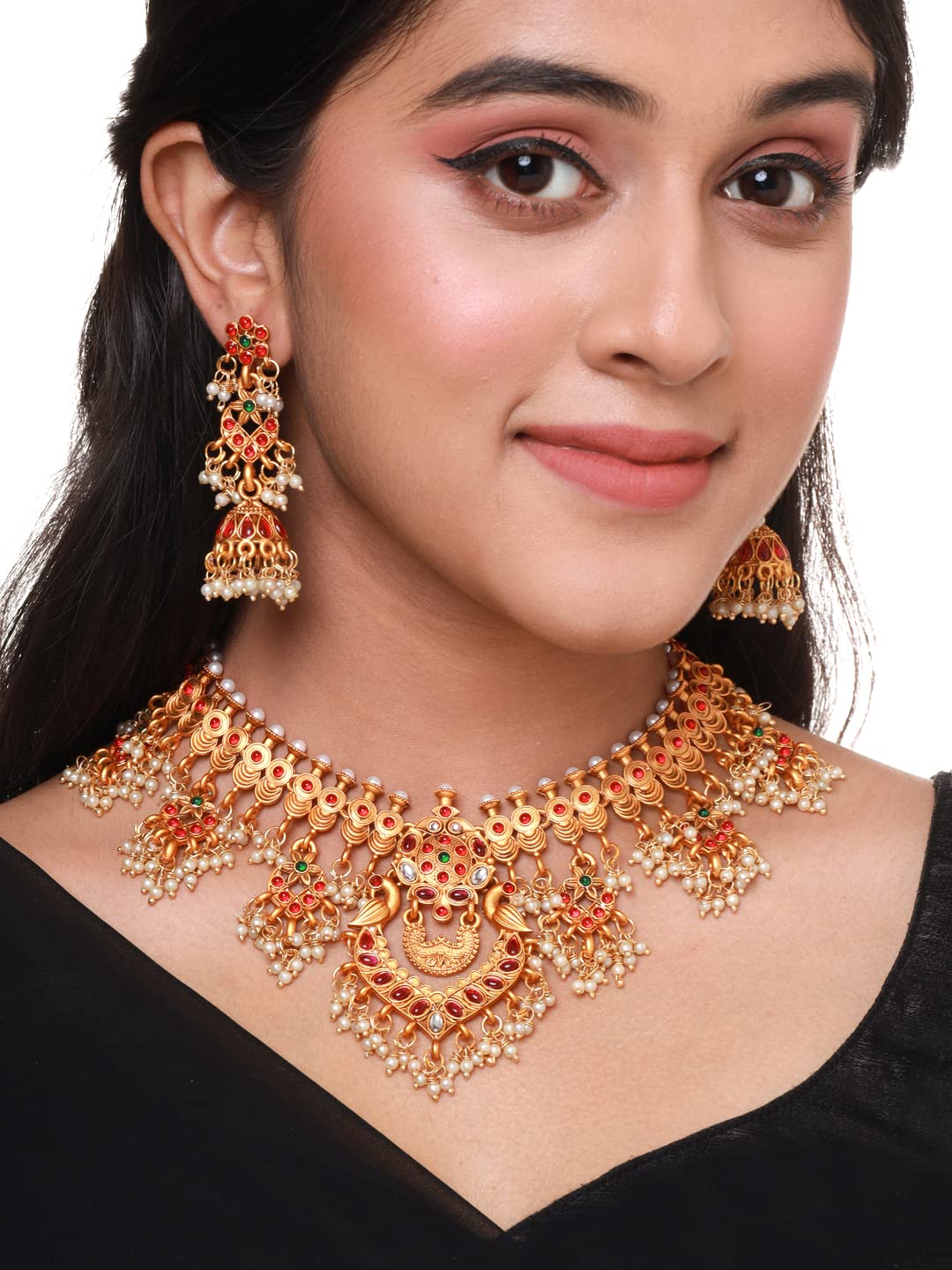 Yellow Chimes Jewellery Set for Women and Girls | Traditional Golden Jewellery Set for Women Gold Plated Necklace Set | Moti Beads Peacock Designed Antique Jewellery | Accessories Jewellery for Women | Birthday Gift for Girls and Women Anniversary Gift