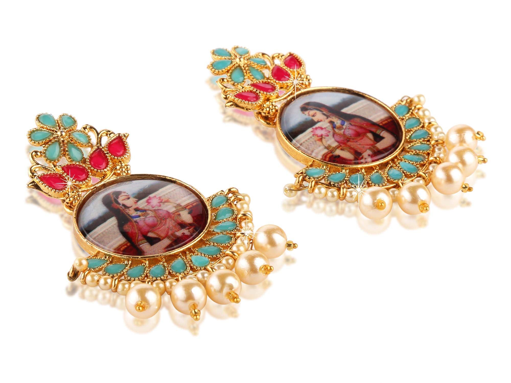 Yellow Chimes Rajwada Stylish Traditional Pearl Chandbali Earrings for Women and Girls