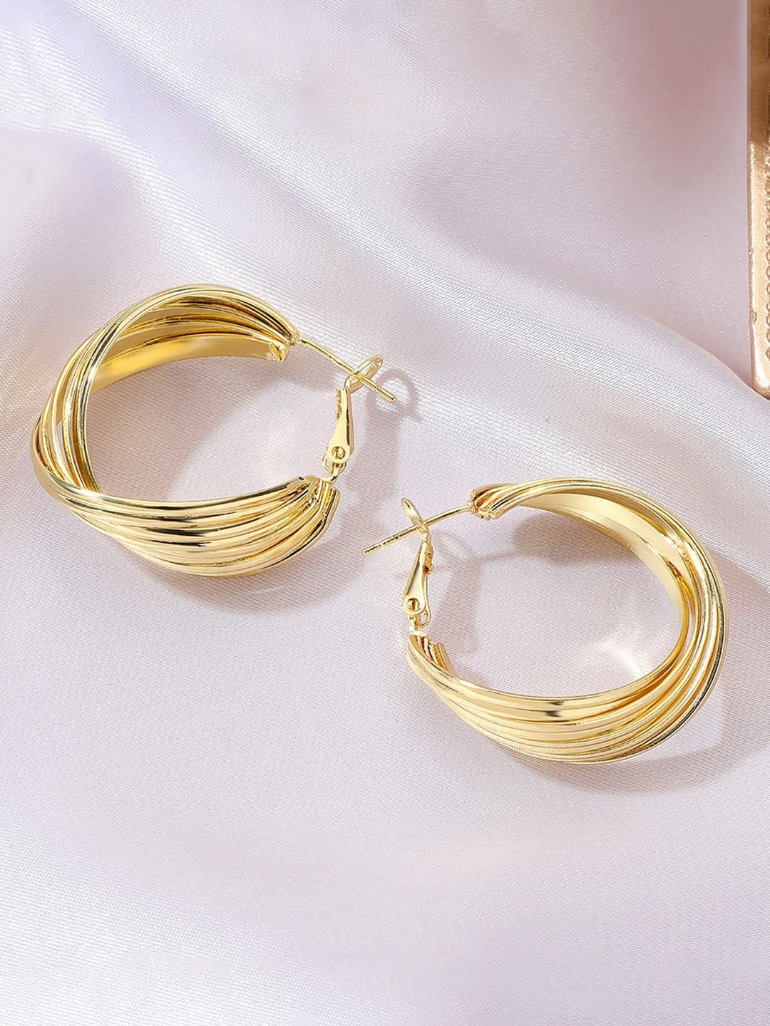 Yellow Chimes Hoop Earrings for Women Fashion Golden Hoops Earrings | Gold Plated Twisted Layered Hoop Bali Earrings for Girls | Birthday Gift for Girls & Women Anniversary Gift for Wife