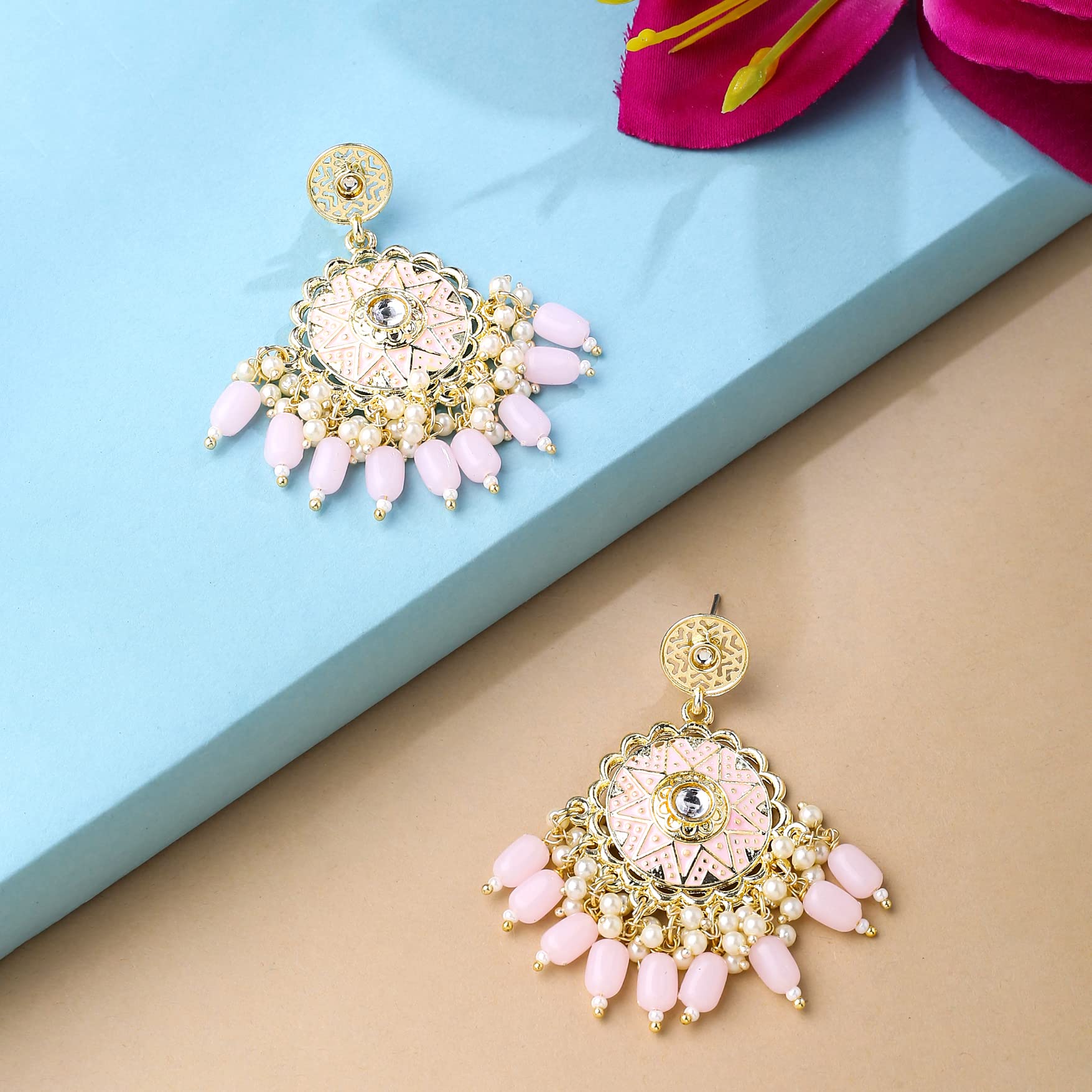 Buy Shoshaa Multi-Color Enamel Minakari Chandbali Earrings online