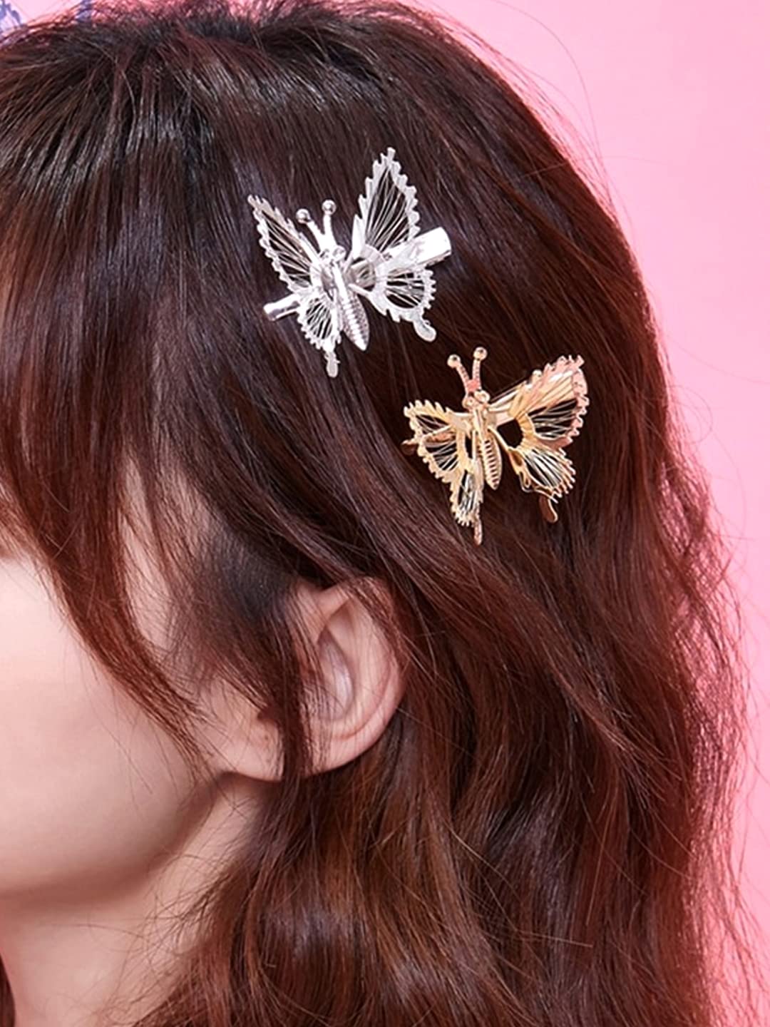 Yellow Chimes Hair Clips for Girls Women Hair Accessories for Girls 2 Pcs Hairclips Charming Butterfly Clips for Women Silver/Gold Hair Clips Alligator Clips for Hair Accessories for Women and Girls Gift for Women & Girls