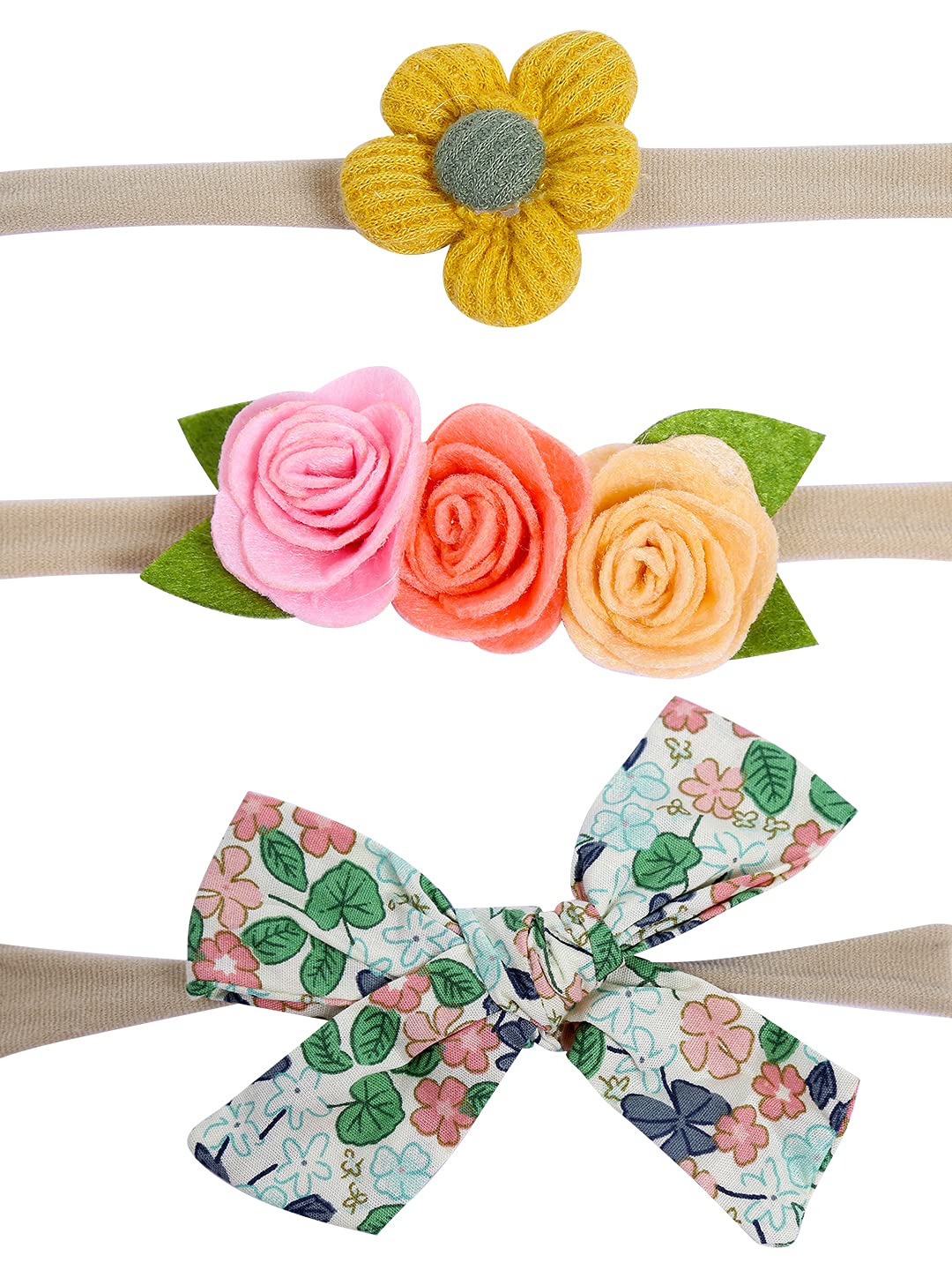 Melbees by Yellow Chimes Combo of 3 Stretcheable Hair Bands and 6 Floral Big Hair Clips Hair Accessories for Baby Infant (Pack of 9), Multi-Color, Medium