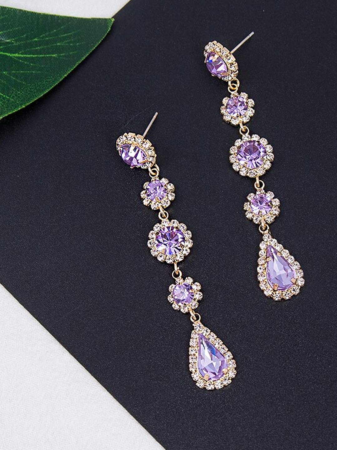 Kairangi Earrings for Women and Girls Fashion Crystal Dangler Earrings | Gold Plated Purple Long Danglers Earrings | Birthday Gift for girls & women Anniversary Gift for Wife