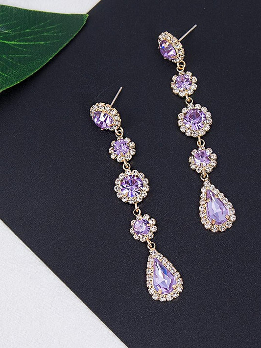 Kairangi Earrings for Women and Girls Fashion Crystal Dangler Earrings | Gold Plated Purple Long Danglers Earrings | Birthday Gift for girls & women Anniversary Gift for Wife