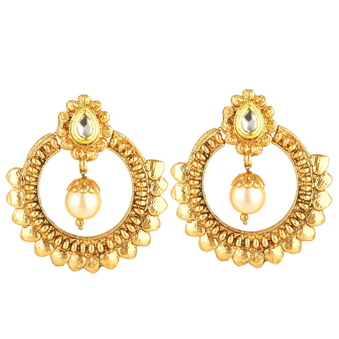 Yellow Chimes Stylish Fancy Traditional Kundan Jadau Chandbali Earrings for Women and Girls