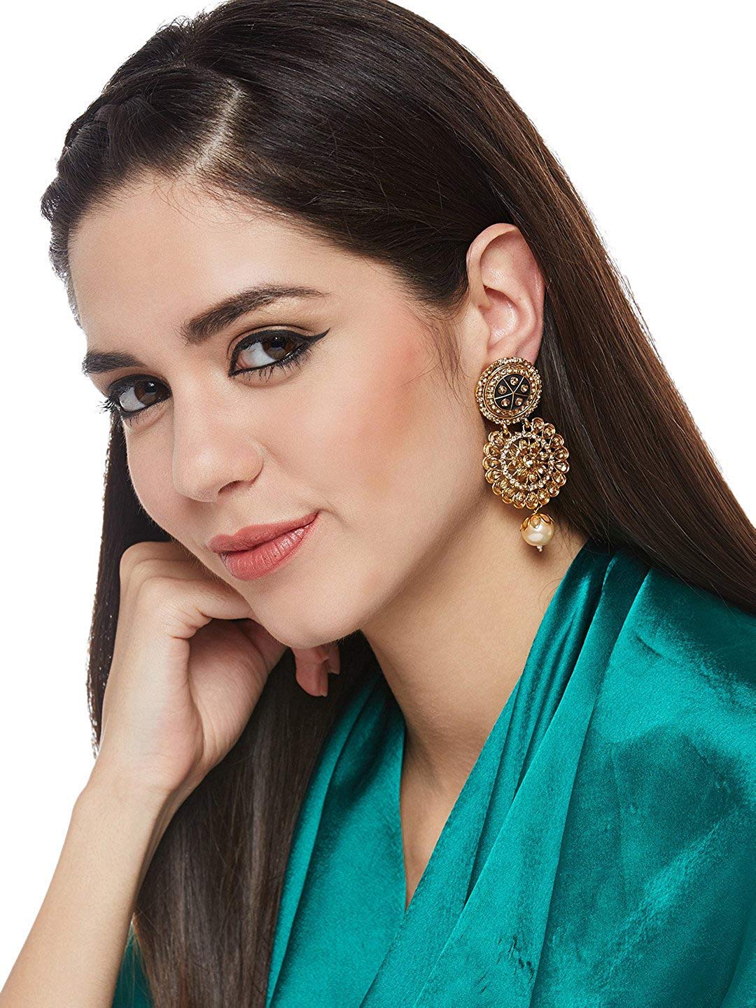 Buy Shoshaa Gold-Plated Handcrafted Pink Kundan Drop Earrings online