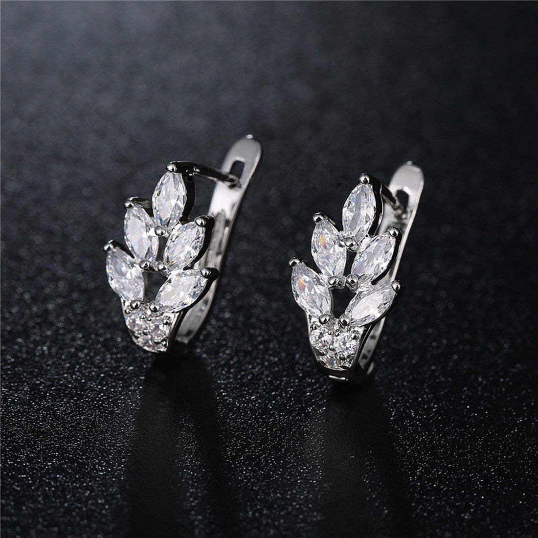 Yellow Chimes Crystal Earrings for Women Leafy Shaped Rhodium Plated White Crystal Clip On Stud Earrings for Women and Girls