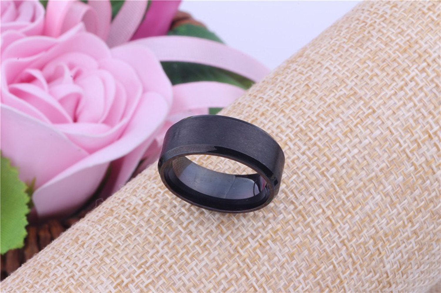 Yellow Chimes Rings for Women Trendy 316L Stainless Steel Black Band Ring for Women and Girls, US 8