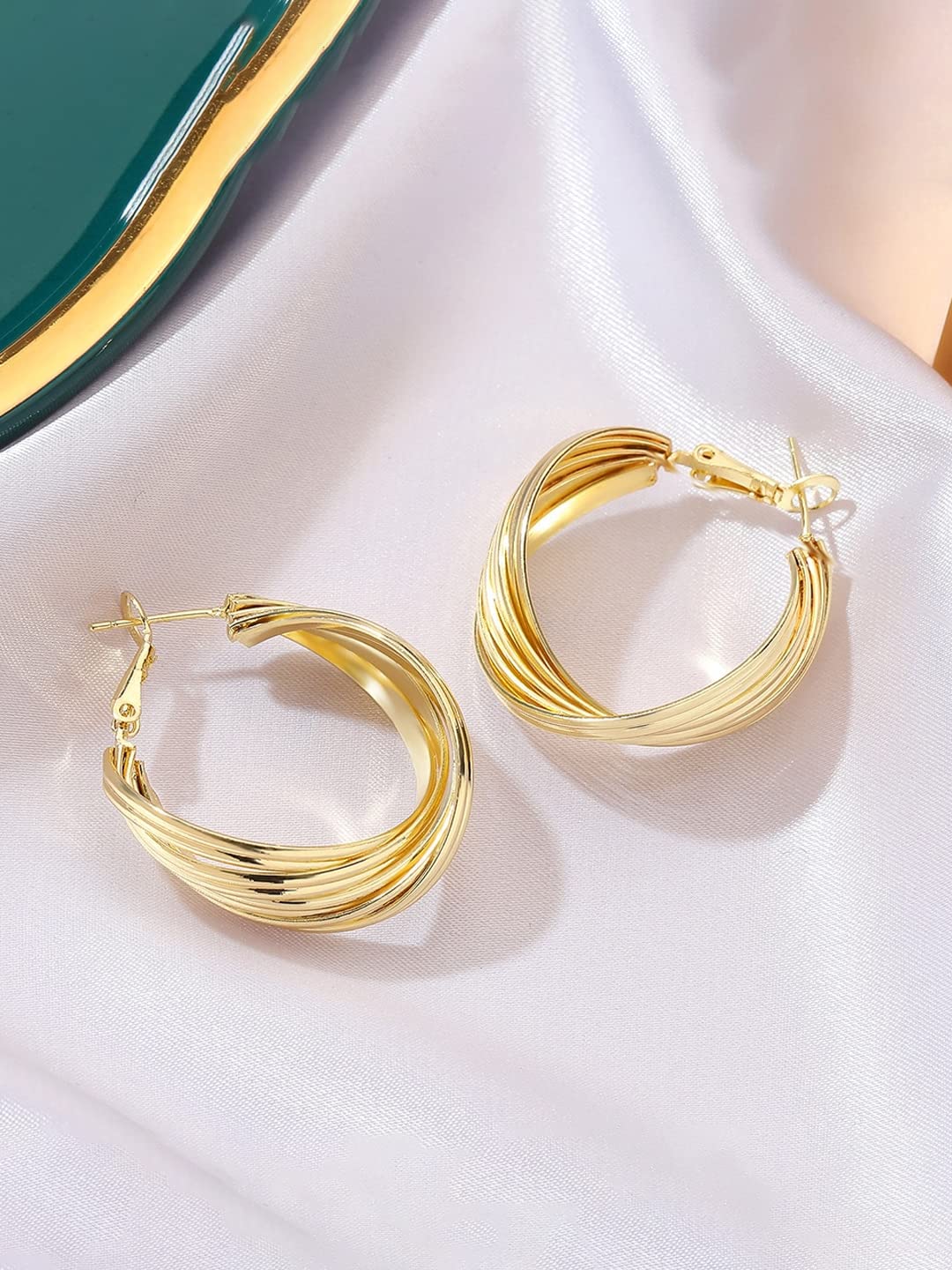 Yellow Chimes Hoop Earrings for Women Fashion Golden Hoops Earrings | Gold Plated Twisted Layered Hoop Bali Earrings for Girls | Birthday Gift for Girls & Women Anniversary Gift for Wife