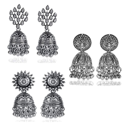 Yellow Chimes Earrings for Women and Girls | Traditional Silver Oxidised Jhumka | German Silver Earring Set | Leaf Shaped Jhumki Earrings Combo | Accessories Jewellery for Women | Birthday Gift For Girls and Women Anniversary Gift for Wife