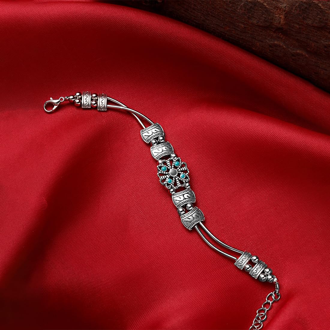 Kairangi Oxidised Bracelet for Women Afghani Craft Work Ethnic Silver Oxidised Charm Bracelet for Women and Girls