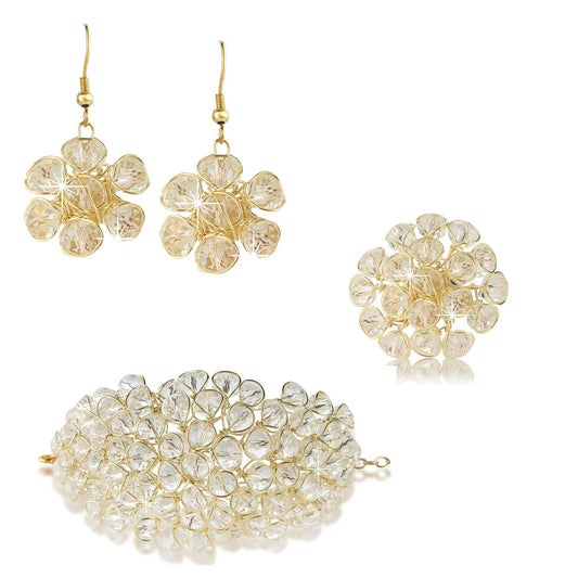 Yellow Chimes Stylish Crystal Beads Combo Bracelet Earrings Ring Set for Women and Girls