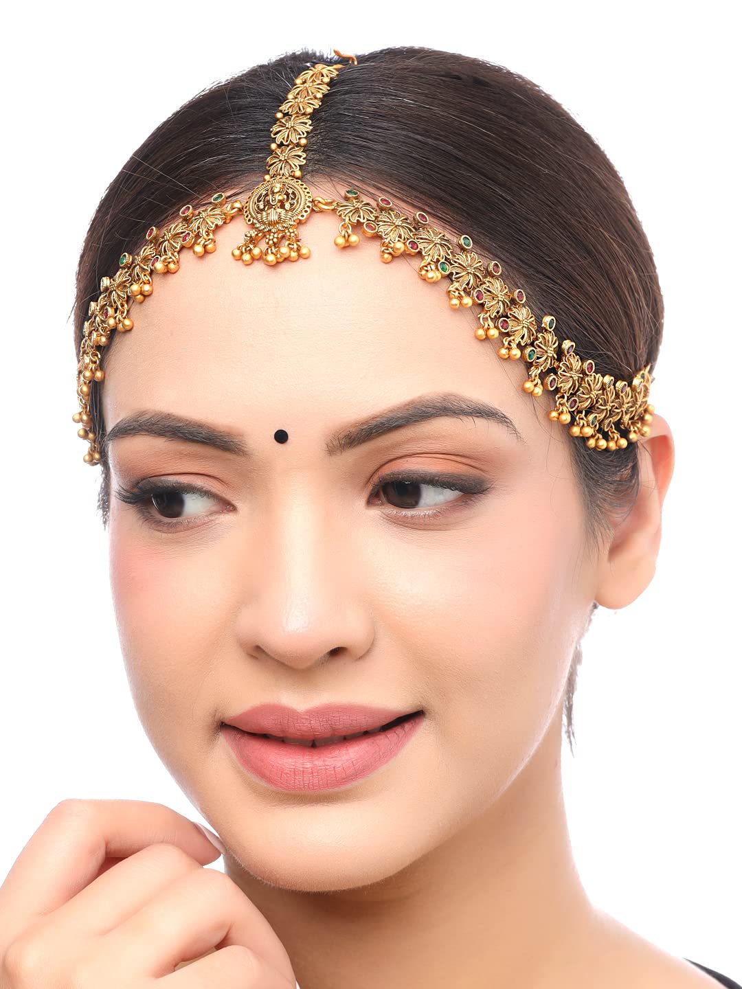 Yellow Chimes Head Chain For Women Gold Toned Multicolored Bridal layered Beaded Traditional Mathapatti For Women and Girls