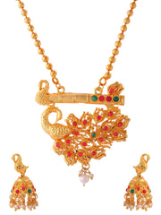 Yellow Chimes Jewellery Set for Women and Girls | Traditional Golden Jewellery Set for Women Gold Plated Necklace Set | Peacock Stone Studded Shaped Antique Jewellery | Accessories Jewellery for Women | Birthday Gift for Girls and Women Anniversary Gift