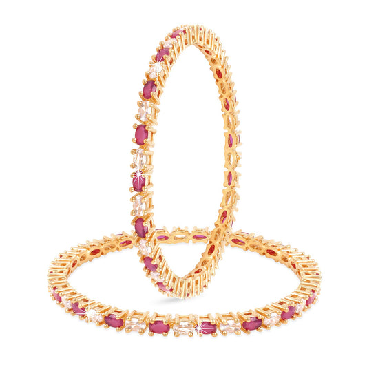 Yellow Chimes Elegant Pink AD/American Diamond Studded 18k Gold Plated Designer Handcrafted 2 PCs Bangles Set for Women & Girls (2.4)