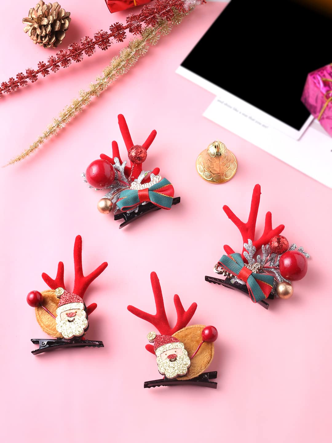 Melbees by Yellow Chimes Hair Clips for Women Girls Hair Accessories Winter Christmas Collection Hair Clip 4 Pcs Hair Clips Hairclips Cute Christmas Characters Alligator Clips for Hair Pins for Women