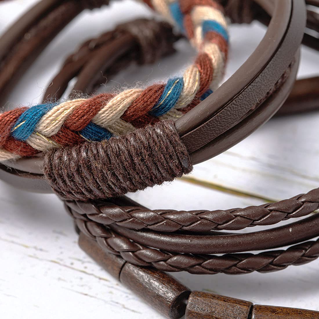 Yellow Chimes Leather Bracelet for Men 4 Pcs Combo PU Leather Brown Wrap Bracelet for Men and Women.