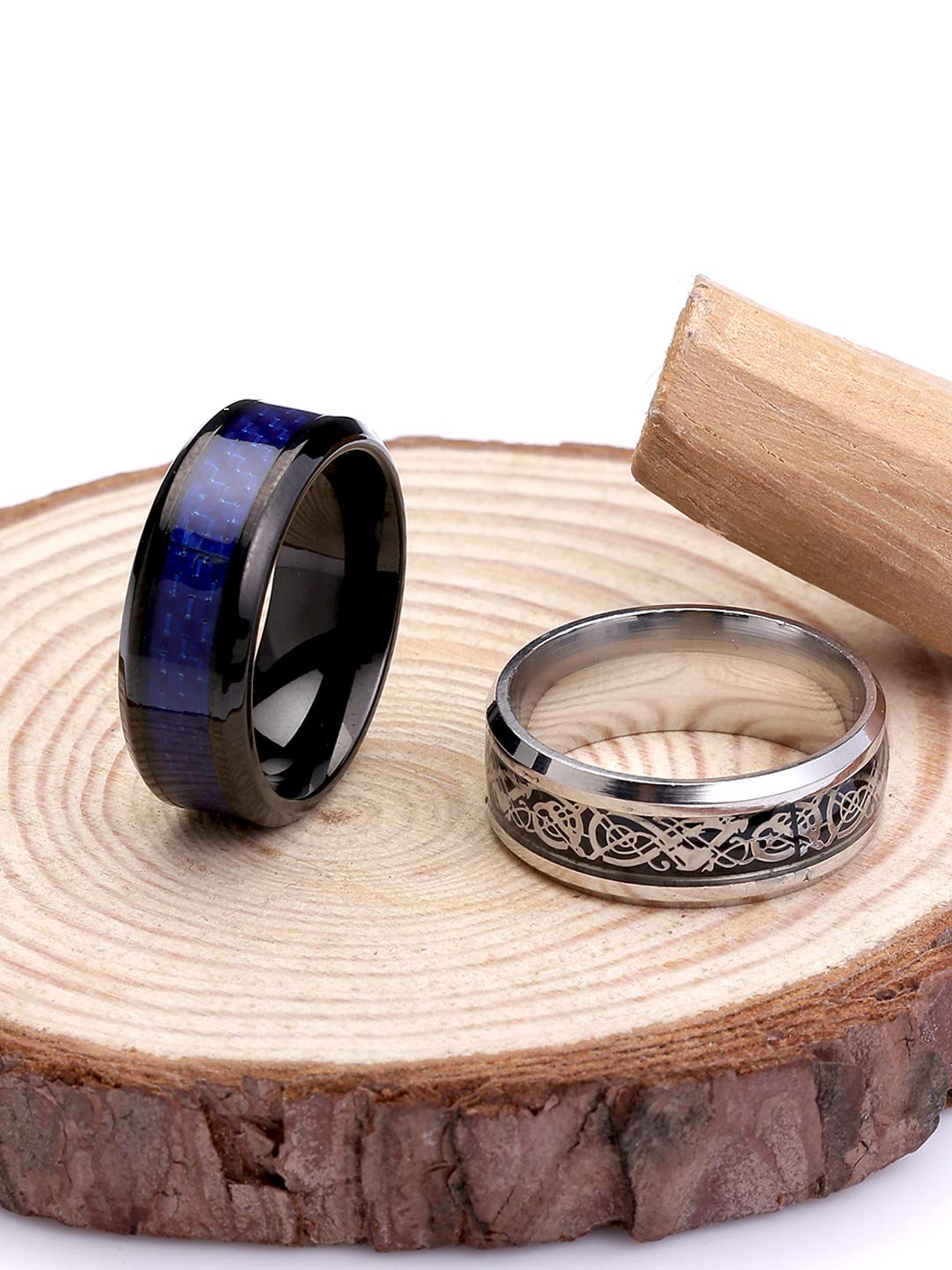 Yellow Chimes Combo of 2PCS Western Style Finger-Thumb and Black Dragon Stainless Steel Ring for Men and Boys