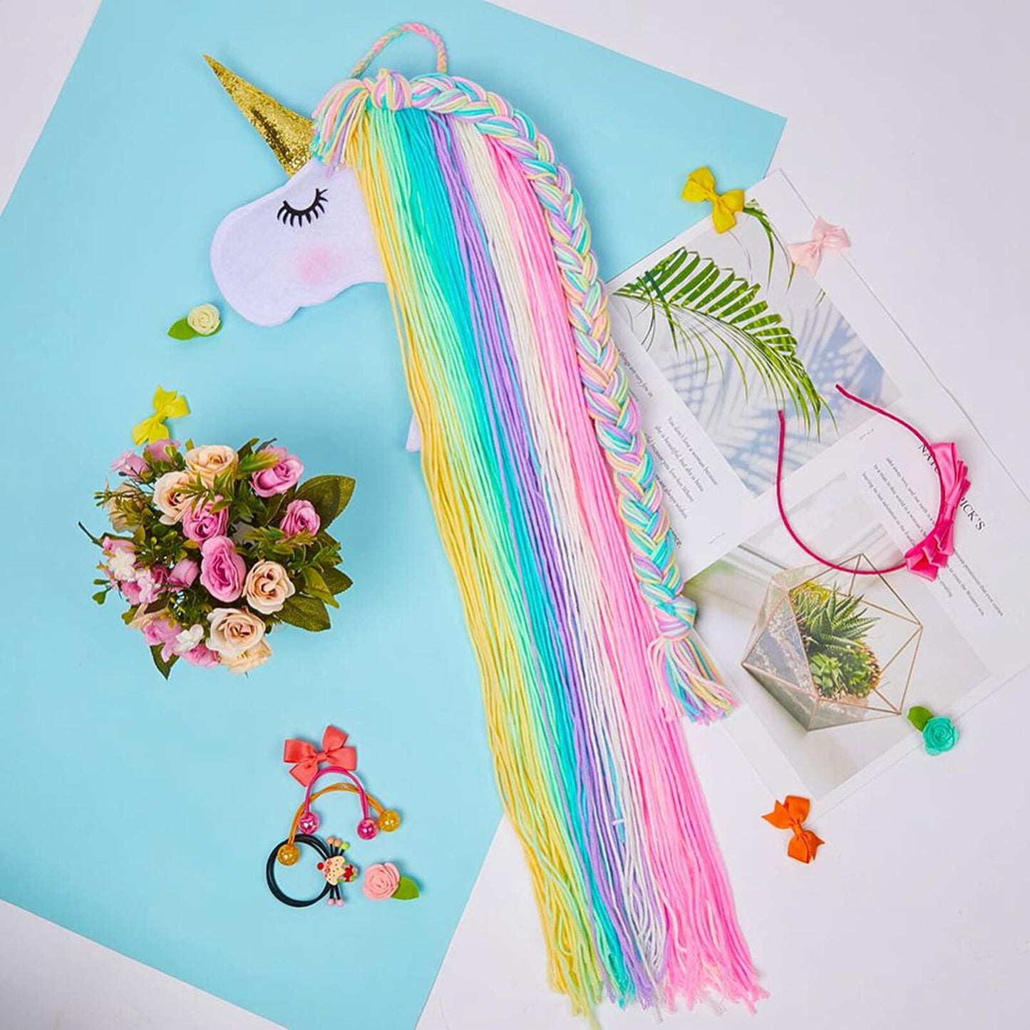 Melbees by Yellow Chimes Hair Clips Holder for Women Unicorn Hair Clips Holder Rainbow Yarn Tassels Hair Bows Storage Hair Accessories Organizer Theme Decorations for Kids Girls Hair Accessories.