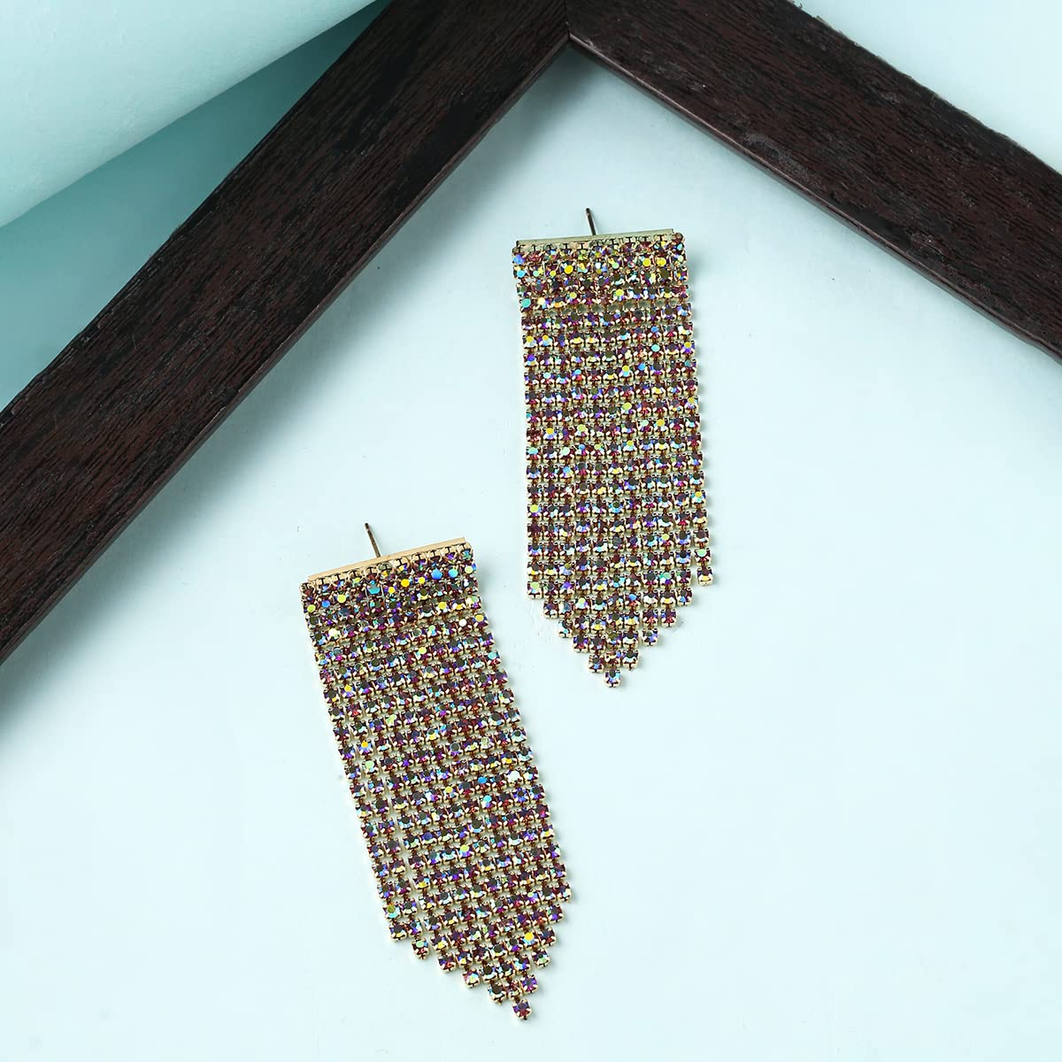 Yellow Chimes Earrings For Women Gold Toned Sparkling Crystal Studded Linear Chain Dangling Earrings For Women and Girls