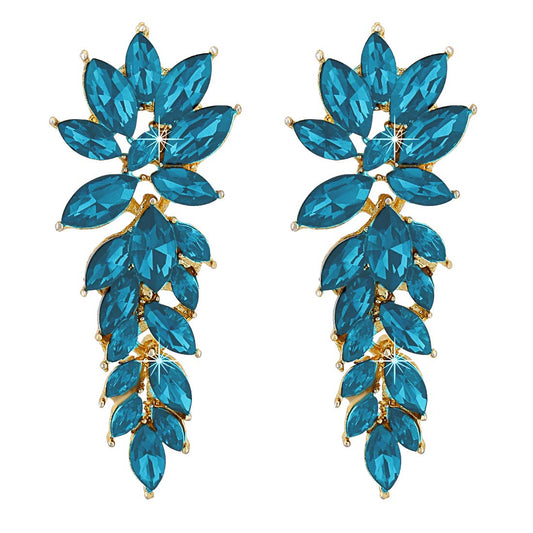 Yellow Chimes Elegant A5 Grade Sparkling Crystal Classic Leafy Design Crystal Drop Earrings For Women And Girls (Sky Blue)