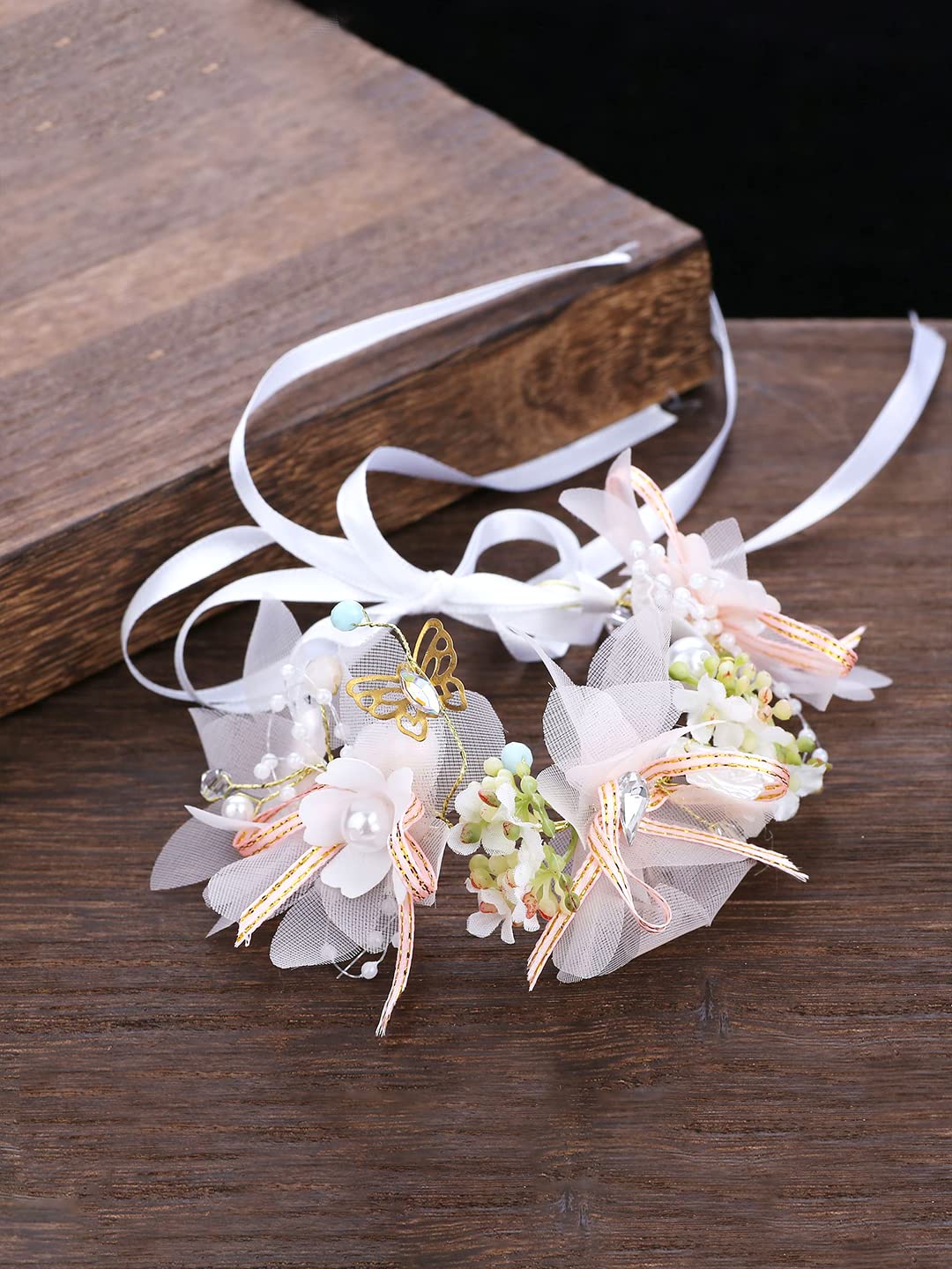 Yellow Chimes Bracelet for women and Girls White Pink Floral Bracelets for Women Bridal Wedding Bracelet Fabric Wrist Band Pink Hand Bracelet For Women and Girls