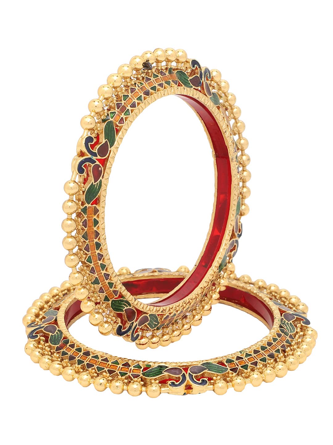 Yellow Chimes Bangles for Women Gold Toned Peacock and Beads Designed Meenakari Touch Traditional Bangles for Women and Girls