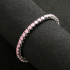 Yellow Chimes AD Bracelet for Women Light Pink American Diamond AD Studded Rhodium Plated AD Crystal Bracelet for Women and Girls