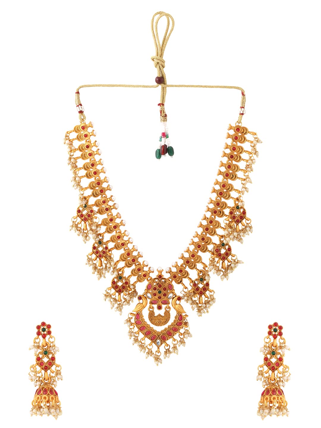 Yellow Chimes Jewellery Set for Women and Girls | Traditional Golden Jewellery Set for Women Gold Plated Necklace Set | Moti Beads Peacock Designed Antique Jewellery | Accessories Jewellery for Women | Birthday Gift for Girls and Women Anniversary Gift
