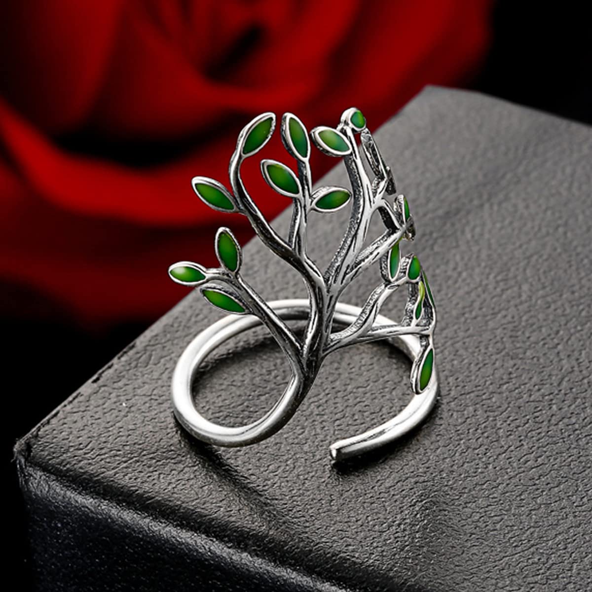 Yellow Chimes Earrings For Women Silver Toned Green Color Leaf Designed Adjustable Ring For Women and Girls