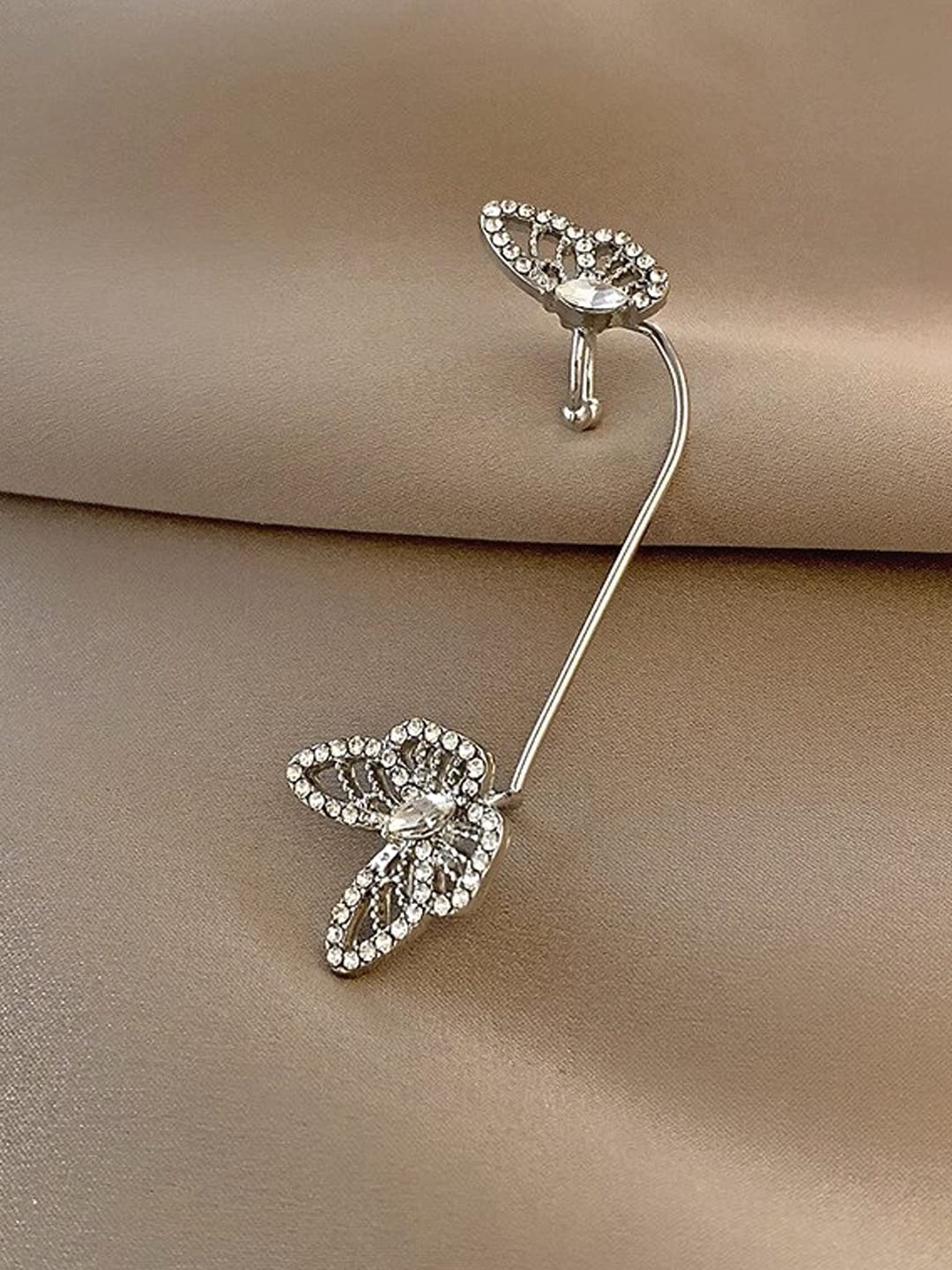 Yellow Chimes Earrings for Women and Girls Fashion Silver Ear Cuff Set | Silver Tone Ear Cuff | Butterfly Cartilage Ear Clips Set | Birthday Gift for Girls and Women Anniversary Gift for Wife