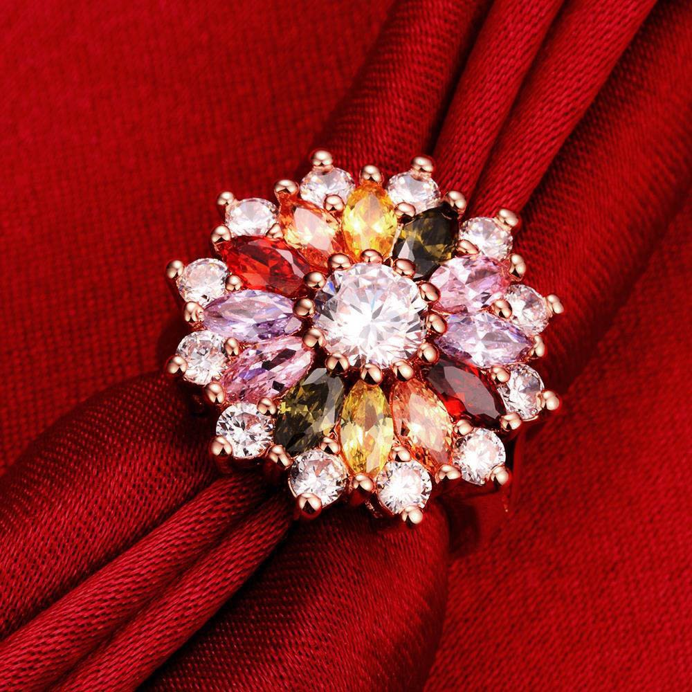 Yellow Chimes Rings for Women Multicolor Floral Ring Sparkling Glamourously Swiss Zircon Multi Color Rose Gold Plated Adjustable Ring for Women and Girls.