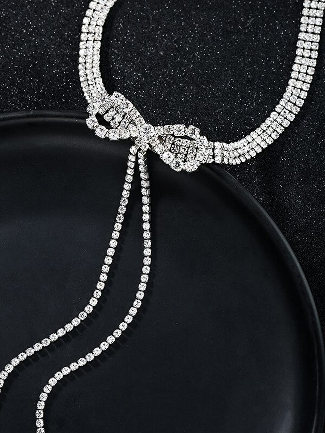 Yellow Chimes Necklace for Women and Girls Choker Necklace for Women | Silver Tone Bow Shaped White Crystal Choker Necklace for Girls | Birthday Gift for girls and women Anniversary Gift for Wife