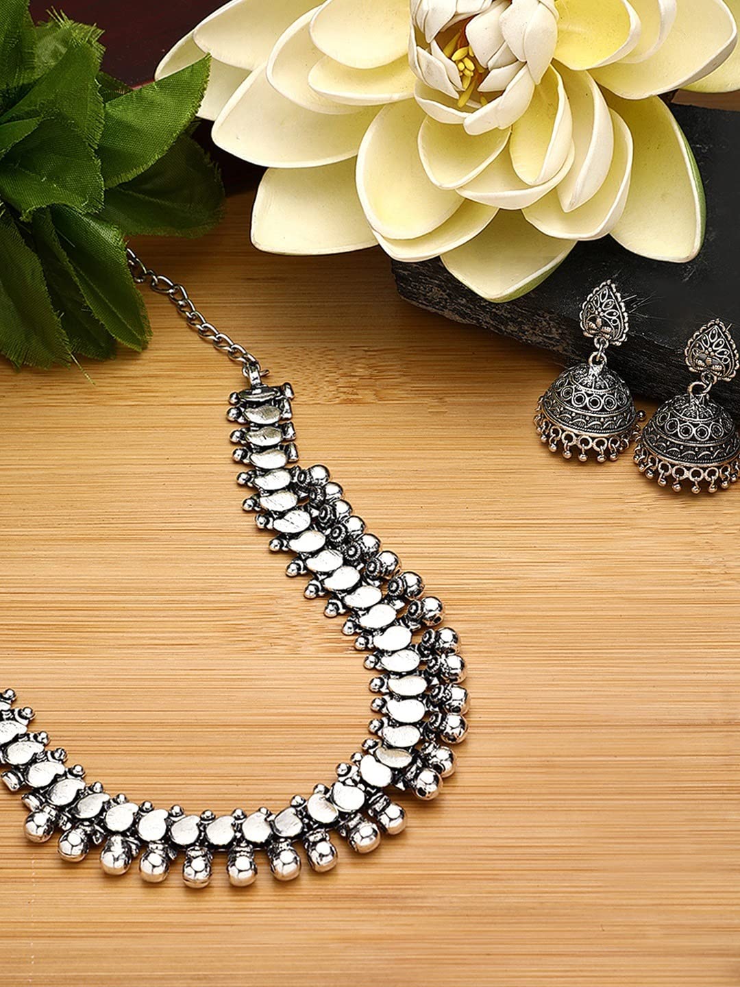 Yellow Chimes Oxidized Silver Jewellery Set for Women