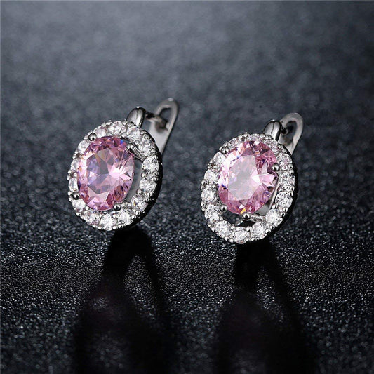 Yellow Chimes Clip On Earrings for Women Pink Crystal Silver Plated Clip On Stud Earrings for Women and Girls